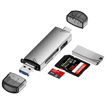 Lecteur de carte sd 6 en 1 USB 3.0 type-c double fente pour carte transmission à grande vitesse compatible téléphone et ordinateur